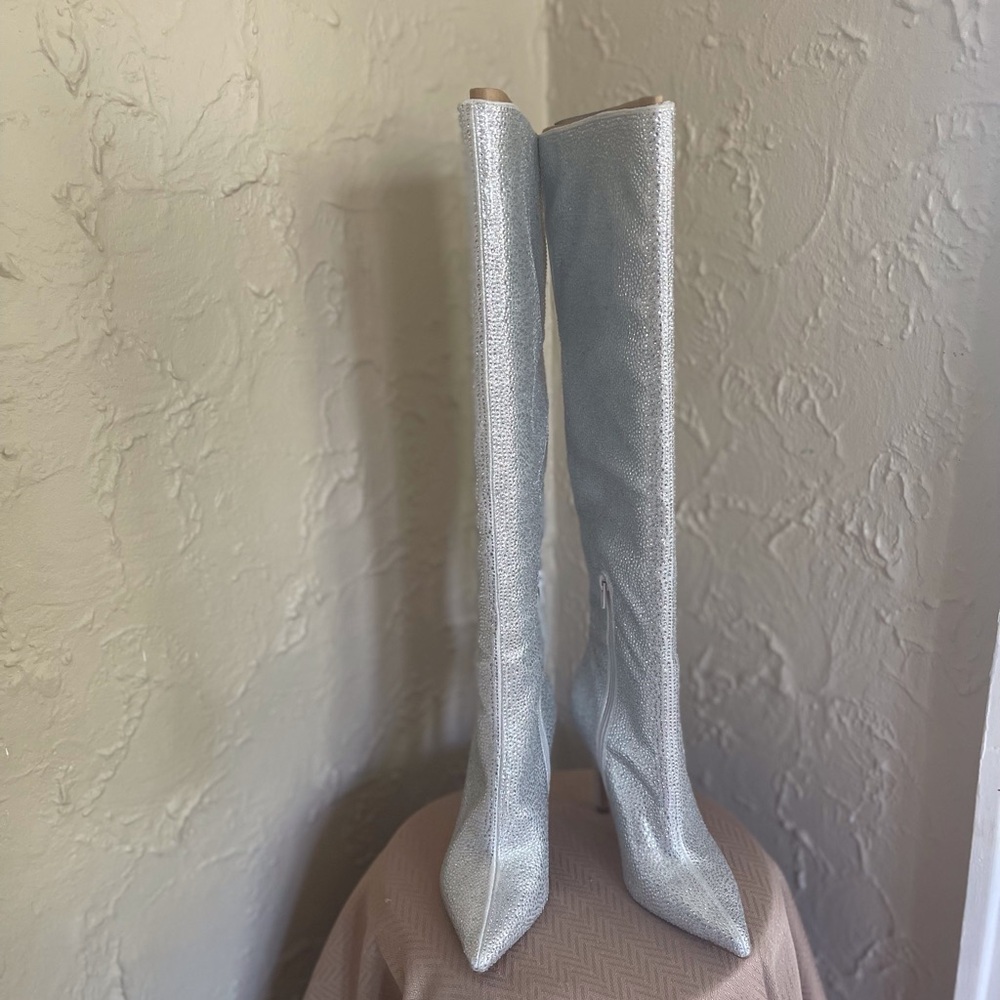 Silver bling over knee boots